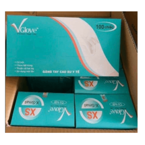 Găng tay cao su y tế trơn có bột VGlove Size M (10 hộp x 100 chiếc)